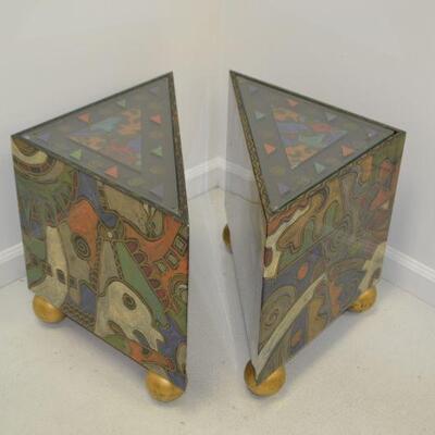 LOT 509 MODERN END TABLES WITH GLASS TOP