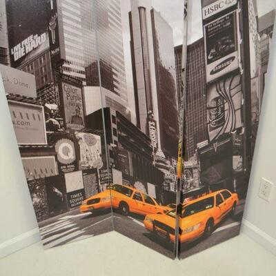 LOT 518 THREE PANEL TWO SIDED NEW YORK CITY SCENE ROOM DIVIDER 