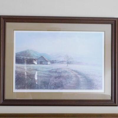 Large Framed Art Print Homestead and Mountain Scene 35