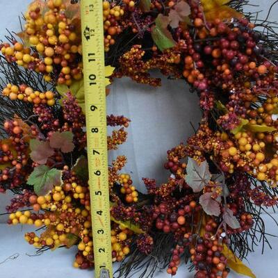 4 pc Fall Decor: 1 Metal Pumpkin & 3 Wreaths