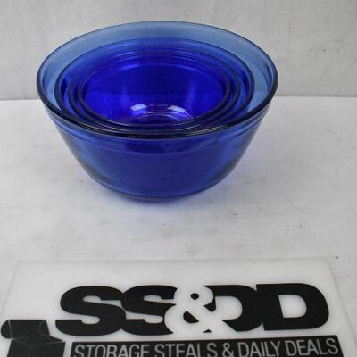 4 Glass Mixing Bowls, Blue, by Anchor Hocking: 1qt, 1.5qt, 2.5qt, & 4qt