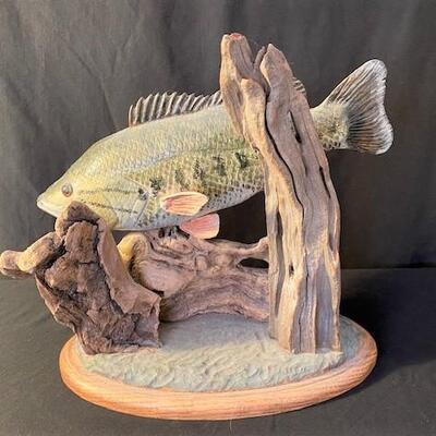 LOT#55DR: Wooden Large Mouth Bass on Driftwood