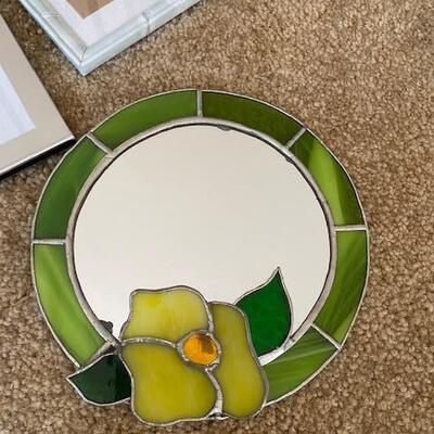 Lot 690 - Frames and stained glass mirror