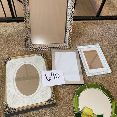 Lot 690 - Frames and stained glass mirror