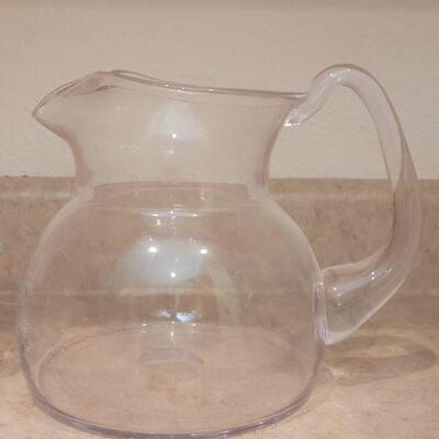 Lot 21: Glass Pitcher, (4) Dessert Bowls, Cut Glass Oil Cruet and Jar