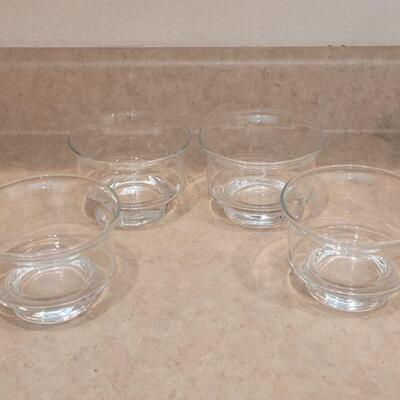 Lot 21: Glass Pitcher, (4) Dessert Bowls, Cut Glass Oil Cruet and Jar