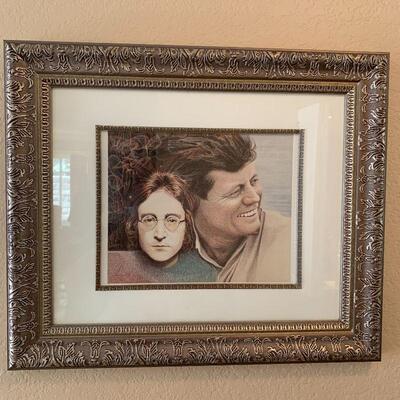 LOT 177  FRAMED ART PRINT JOHN LENNON & JOHN KENNEDY
