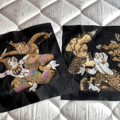 LOT 187  PAIR OF PAINTED TEXTILES THAILAND 