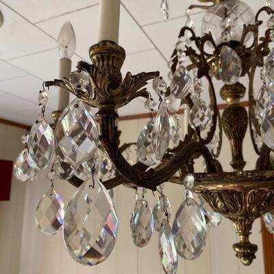 A - Vintage Brass and Crystal Chandelier - Great 