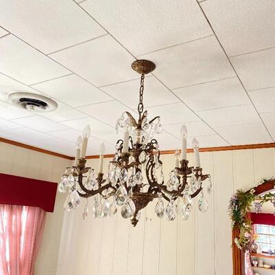 A - Vintage Brass and Crystal Chandelier - Great 