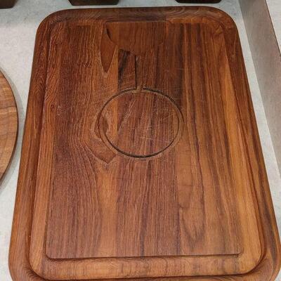 Lot 27: Mid Century Modern Teak and Other Wood Serving Charcuterie Boards & Trays
