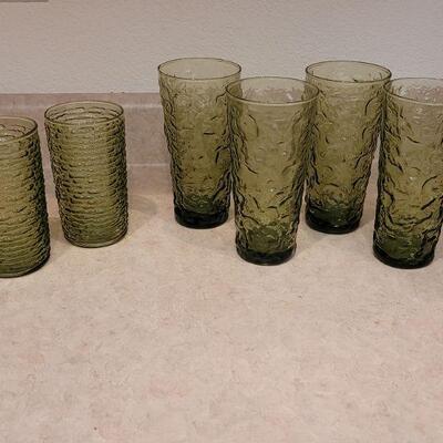 Lot 39: Mid Century Modern Green Glass Tumblers and Juice Glasses
