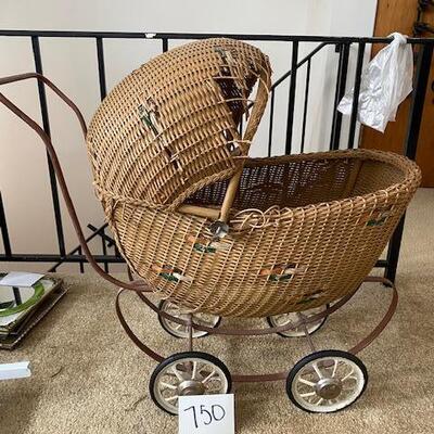 Lot 750 - Vintage Wicker baby Buggy