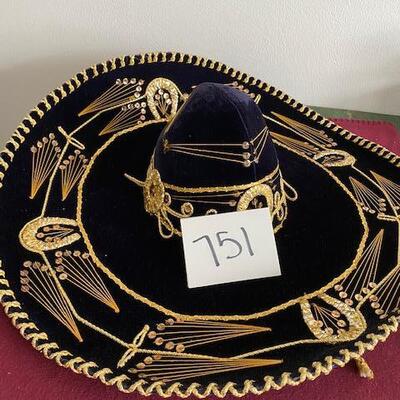 Lot 751 -Gold and  Black Velvet Sombrero made in Mexico