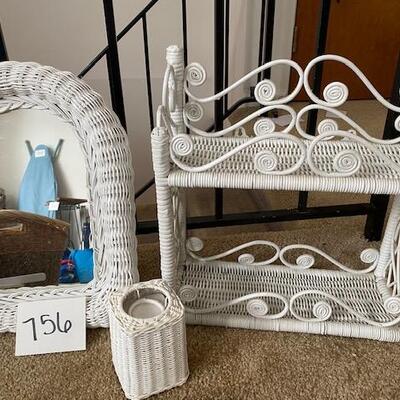 Lot 756 -  White Wicker Mirror and shelf set