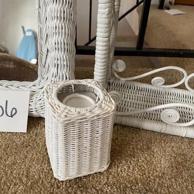 Lot 756 -  White Wicker Mirror and shelf set