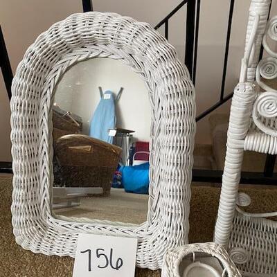 Lot 756 -  White Wicker Mirror and shelf set
