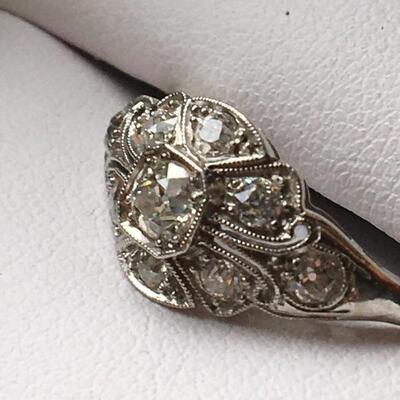 Deco Diamond Cluster Ring. Size 6.5. LOT 19