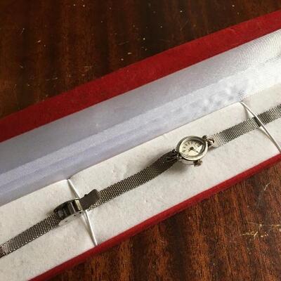 14k White Gold Hamilton Ladies Watch with Diamonds. LOT 24