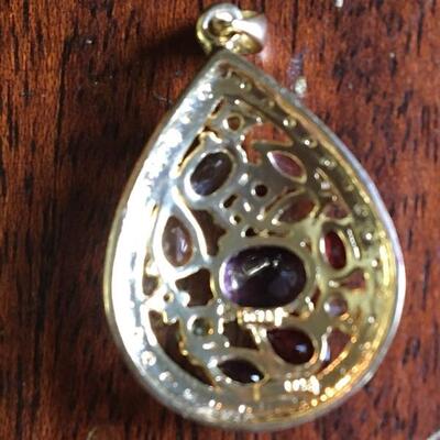 14k Yellow Gold Teardrop Pendant with Colored Gems 1â€ x 1.5â€h. LOT 26