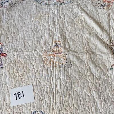 Lot 781 - Vintage hand embroidered baby quilt