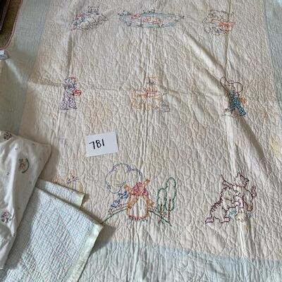 Lot 781 - Vintage hand embroidered baby quilt