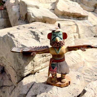 LOT 193  VINTAGE CARVED WOODEN KACHINA EAGLE DANCER BY C JIM 