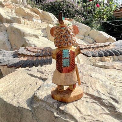 LOT 193  VINTAGE CARVED WOODEN KACHINA EAGLE DANCER BY C JIM 