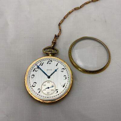 -3- ELGIN | Open Face Pocket Watch with Chain | 15j | 1927 | 18K Chain-4.5g