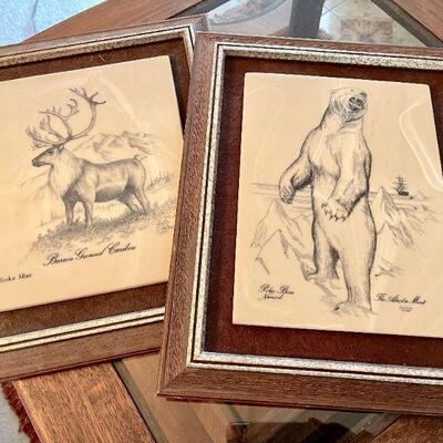 LOT 202 THE ALASKAN MINT WILDLIFE ARTWORK BY BILL DIVINE CARIBOU & POLAR BEAR 