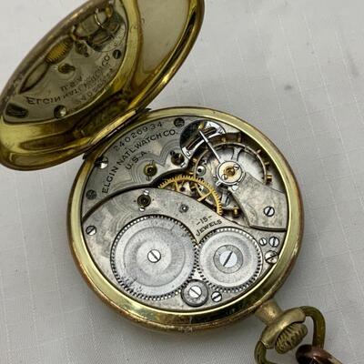 -11- ELGIN | Open Face Pocket Watch | 14K GF Watch | 15j | 1921 | 14K Chain-6g