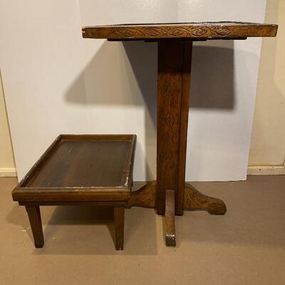 Lot# 102 Carved table Stool Low Table 
