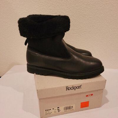 Lot 97: New Rockport Black Boots Size 9