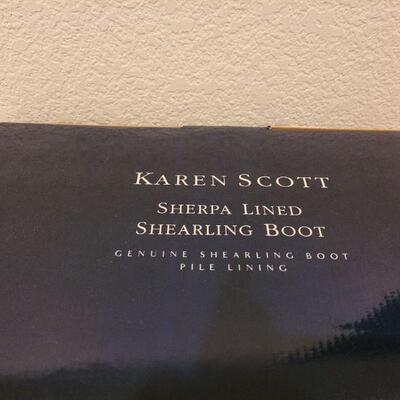 Lot 100: New Karen Scott Shearling Boots (Size L)  and Vintage Quilt House Coat 