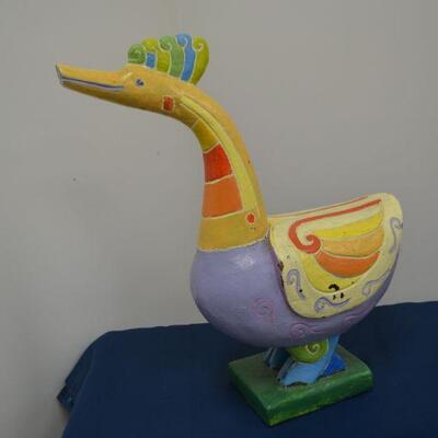 LOT 590  LARGE WOOD HAND PAINTED BIRD