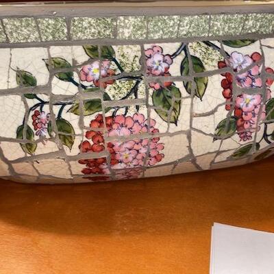 Lot 859 - Mosaic pot and candle holder