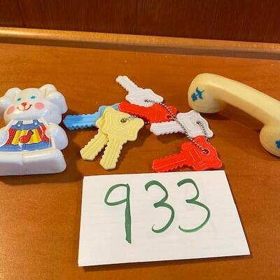Lot 933 - Vintage baby toys, rattles and keys