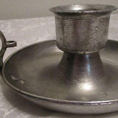#26 Vintage Pewter looking candle holder with finger loop