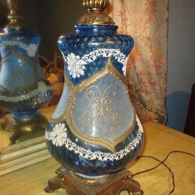 Lot 18 - Blue Art Glass and Brass Lamp LOCAL PICKUP ONLY