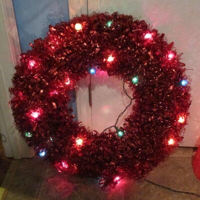 Lot 64 - Red Lighted Christmas Tree & Wreath LOCAL PICKUP ONLY