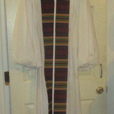 Lot 157 - White Church Robe with Kente Cloth Stole