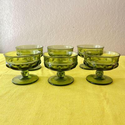 LOT 204  VINTAGE SET OF 6 FOSTORIA GREEN GLASS SHERBERTS 