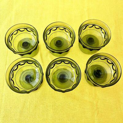 LOT 204  VINTAGE SET OF 6 FOSTORIA GREEN GLASS SHERBERTS 