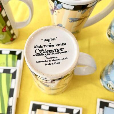 LOT 206  "BUG ME" STONEWARE MUGS & COASTERS BY ALICIA TORMEY DESIGNS