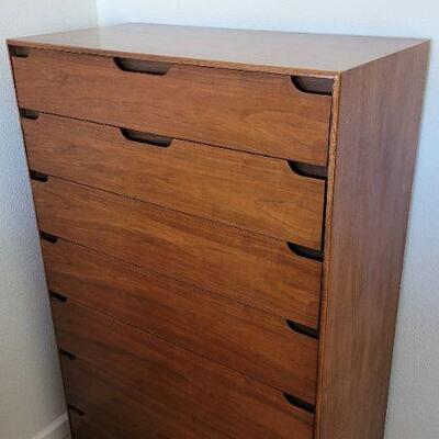 Lot 211: Vintage LANE Mid Century Modern Tall Walnut Dresser