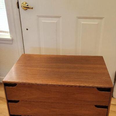 Lot 230: Vintage LANE Mid Century Modern Walnut Bedside Table Dresser