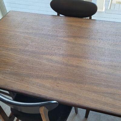 Lot 238: Vintage Mid Century Modern MADE IN DENMARK Dining Table + (4) Made in Yugoslavia Dining Chairs
