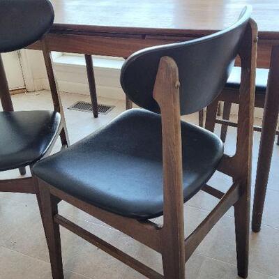 Lot 238: Vintage Mid Century Modern MADE IN DENMARK Dining Table + (4) Made in Yugoslavia Dining Chairs