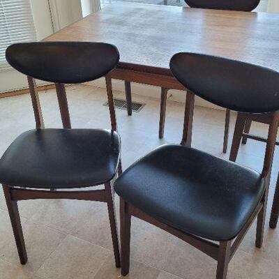 Lot 238: Vintage Mid Century Modern MADE IN DENMARK Dining Table + (4) Made in Yugoslavia Dining Chairs