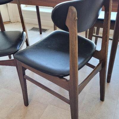 Lot 238: Vintage Mid Century Modern MADE IN DENMARK Dining Table + (4) Made in Yugoslavia Dining Chairs